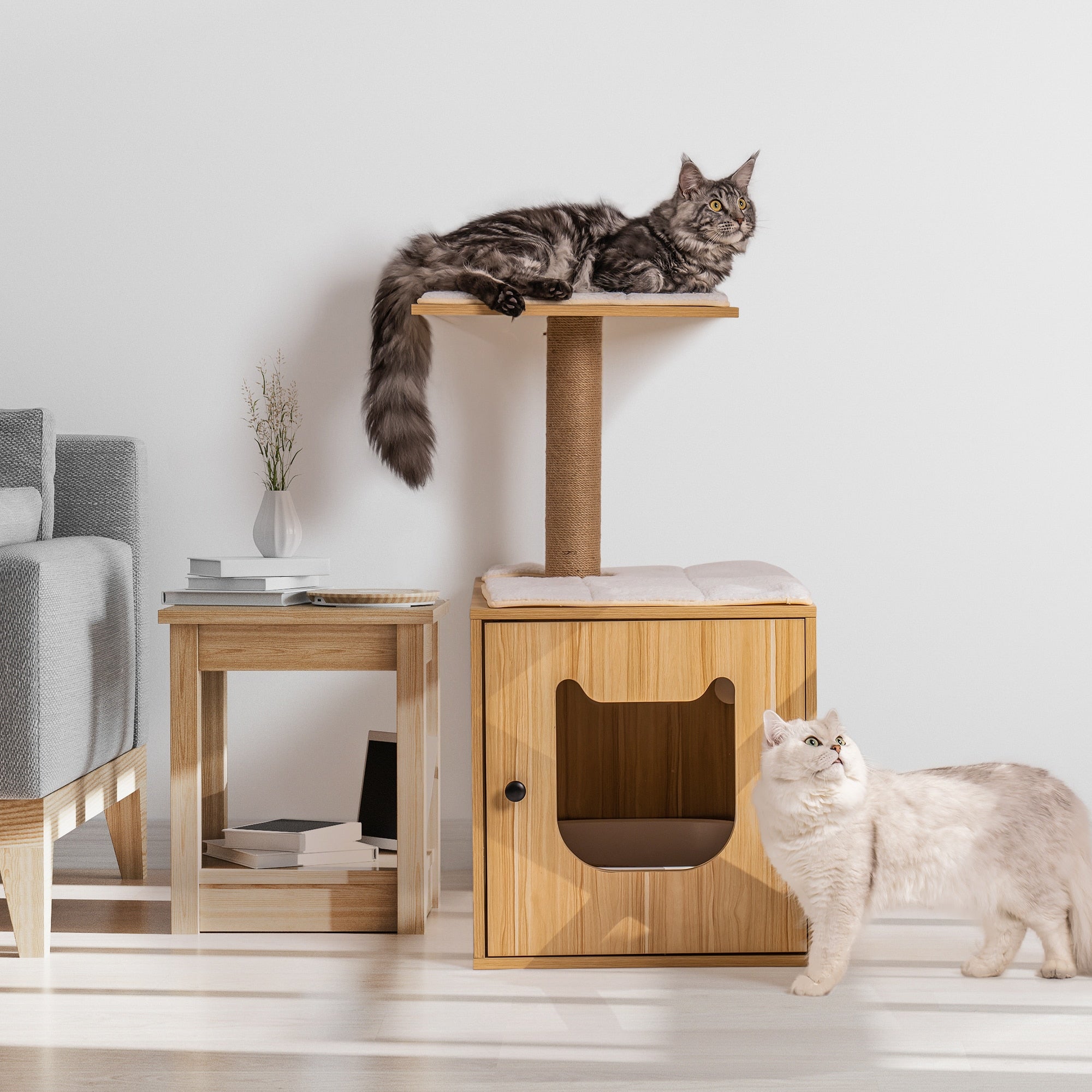 Wooden Cat House with bed